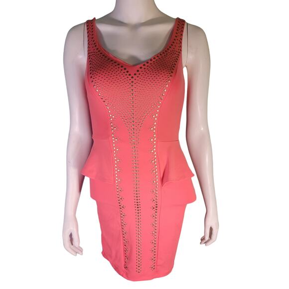 BEBE Pink Studded Bodycon Mini Dress XS Coquette Y2K Swiftie Night Out Sexy - Picture 1 of 11